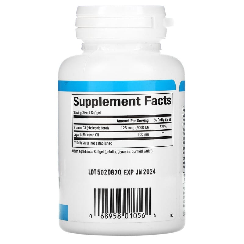 Natural Factors, Vitamin D3, 125 mcg (5,000 IU), 120 Softgels 68958010564