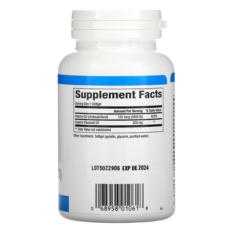 Natural Factors, Vitamin D3, 125 mcg (5,000 IU), 240 Softgels 68958010618