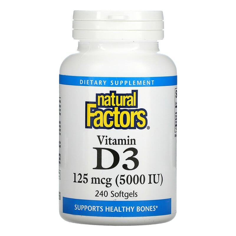 Natural Factors Vitamin D3 125 mcg (5,000 IU) 240 Softgels 68958010618
