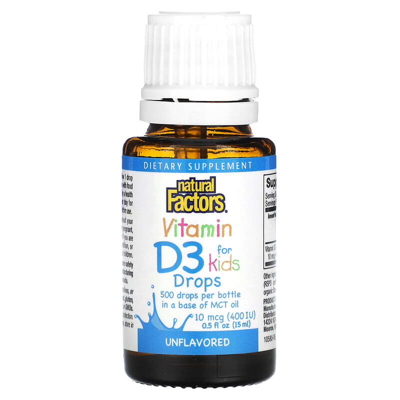 Natural Factors, Vitamin D3 Drops for Kids, Unflavored, 10 mcg (400 IU), 0.5 fl oz (15 ml) 68958010588