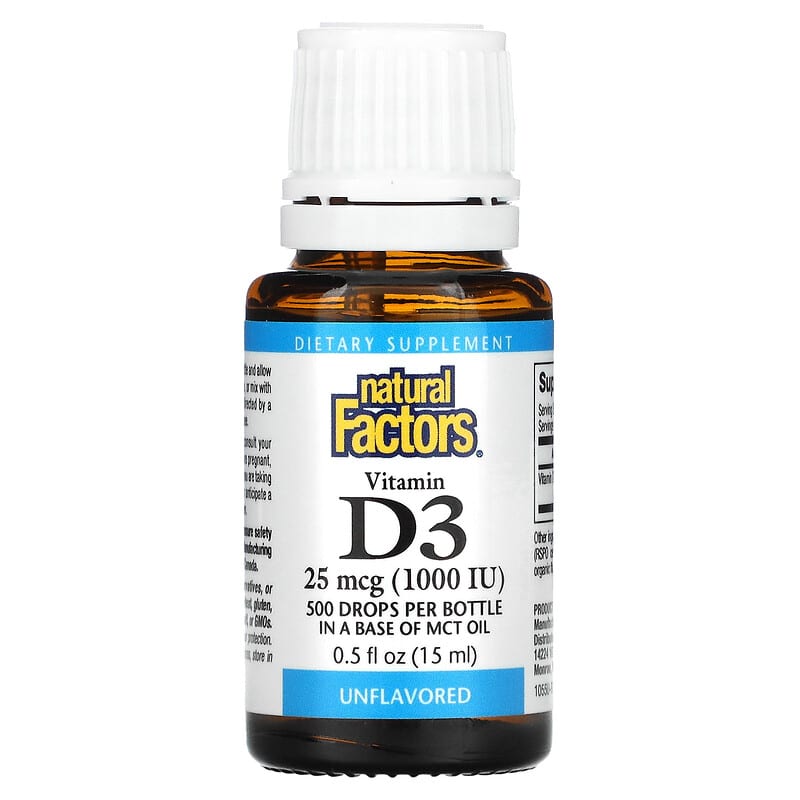 Natural Factors, Vitamin D3 Drops, Unflavored, 25 mcg (1,000 IU), 0.5 fl oz (15 ml) 68958010557