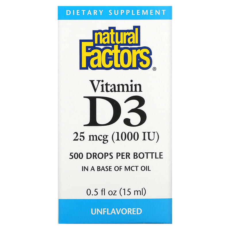 Natural Factors Vitamin D3 Drops Unflavored 25 mcg (1,000 IU) 0.5 fl oz (15 ml) 68958010557