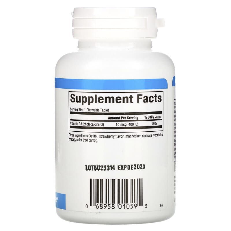Natural Factors, Vitamin D3 for Kids, Strawberry, 10 mcg (400 IU), 100 Chewable Tablets 68958010595