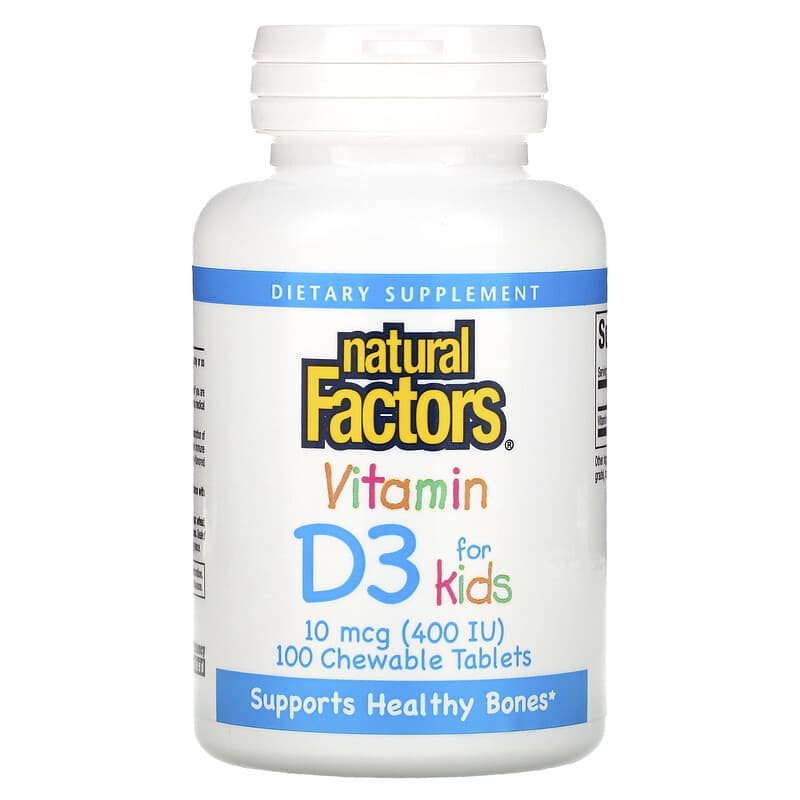 Natural Factors Vitamin D3 for Kids Strawberry 10 mcg (400 IU) 100 Chewable Tablets 68958010595