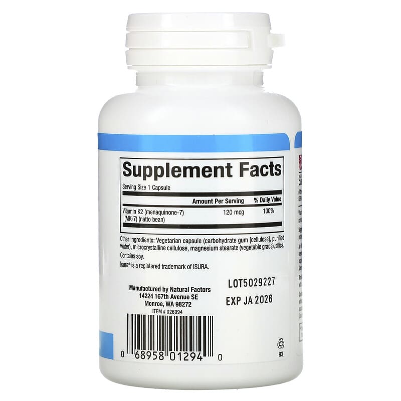 Natural Factors, Vitamin K2, 120 mcg, 60 Vegetarian Capsules 68958012940