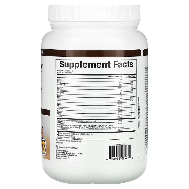 Natural Factors, Whey Factors, Grass Fed Whey Protein, Natural Double Chocolate, 12 oz (340 g) 68958029276