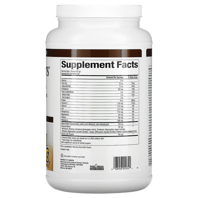 Natural Factors, Whey Factors, Grass Fed Whey Protein, Natural Double Chocolate, 2 lb (907 g) 68958029344