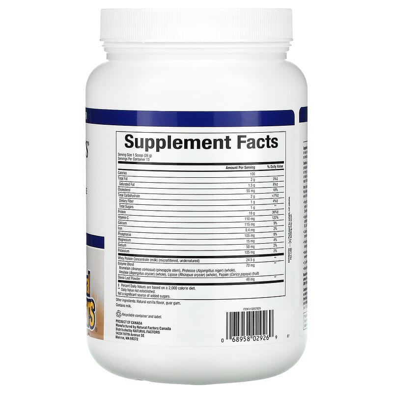 Natural Factors, Whey Factors, Grass Fed Whey Protein, Natural French Vanilla, 12 oz (340 g) 68958029269