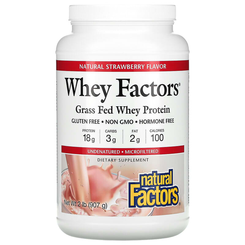 Natural Factors Whey Factors Grass Fed Whey Protein Natural Strawberry 2 lb (907 g) 68958029337