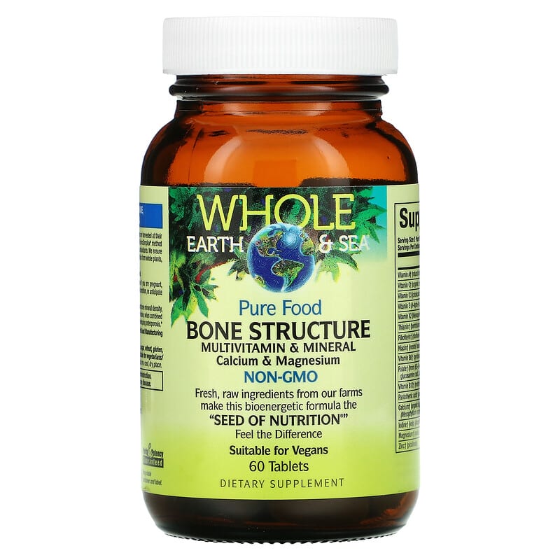 Natural Factors, Whole Earth & Sea, Bone Structure Multivitamin & Mineral, Calcium & Magnesium, 60 Tablets 68958355054
