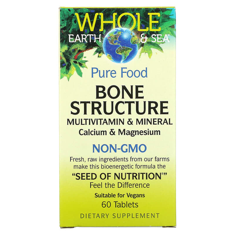 Natural Factors Whole Earth & Sea Bone Structure Multivitamin & Mineral Calcium & Magnesium 60 Tablets 68958355054
