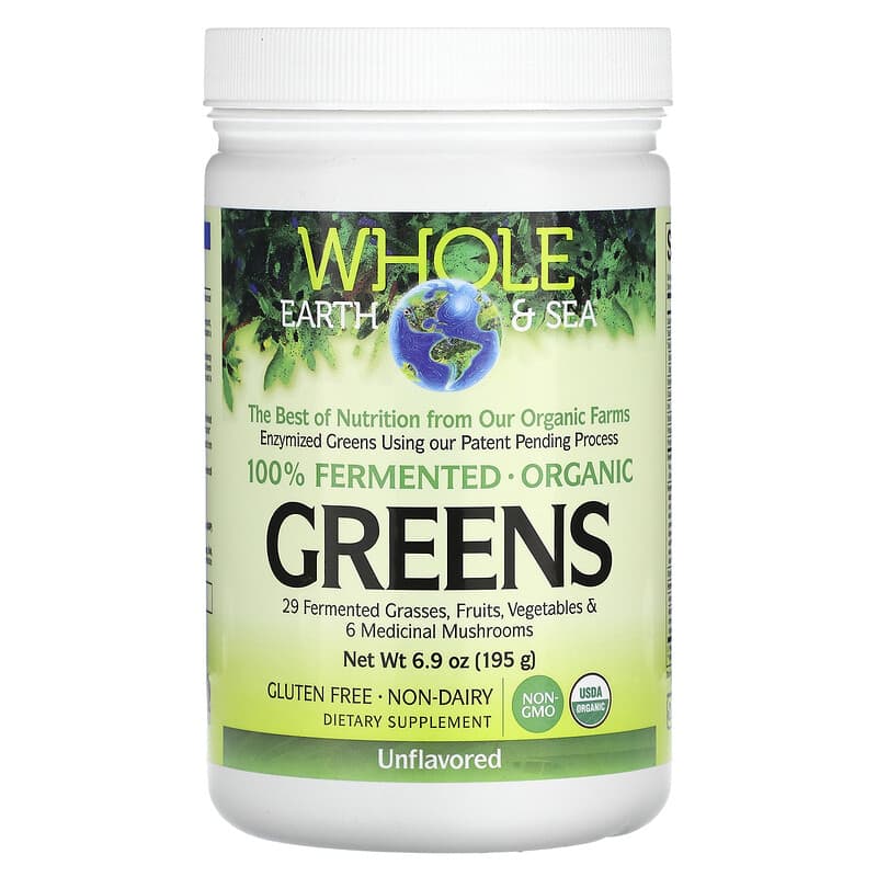 Natural Factors Whole Earth & Sea Greens Unflavored 6.9 oz (195 g) 68958355504
