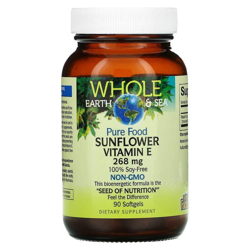 Natural Factors, Whole Earth & Sea, Sunflower Vitamin E, 268 mg, 90 Softgels 68958355139