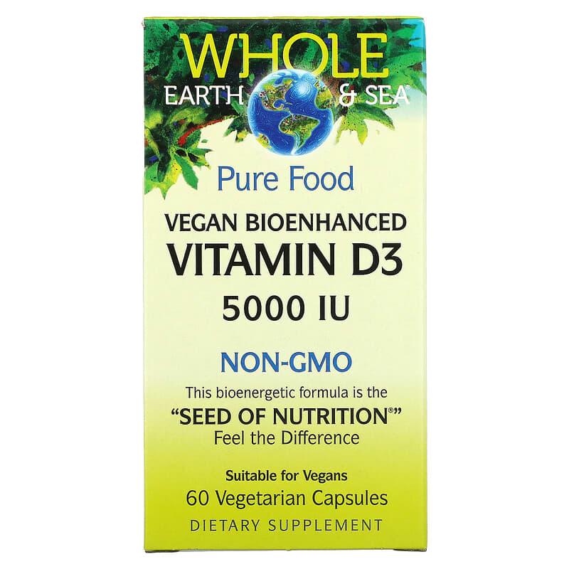Natural Factors Whole Earth & Sea Vegan Bioenhanced Vitamin D3 5,000 IU 60 Vegetarian Capsules 68958355160
