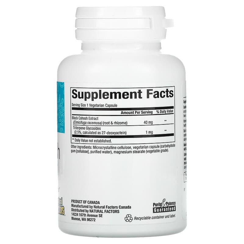 Natural Factors, WomenSense, Black Cohosh Extract, Menopause Relief, 90 Vegetarian Capsules 68958049250