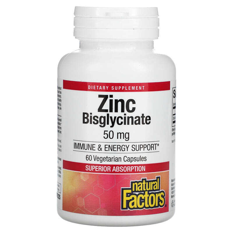 Natural Factors Zinc Bisglycinate 50 mg 60 Vegetarian Capsules 68958016931