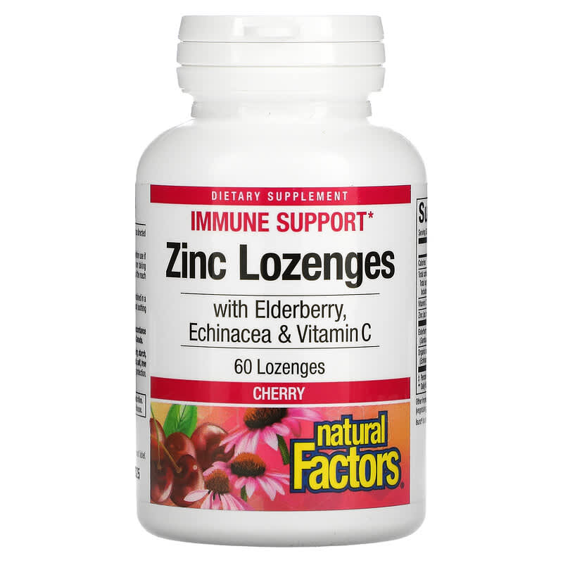 Natural Factors Zinc Lonzenges With Elderberry Echinacea & Vitamin C Cherry 60 Lozenges 68958016894
