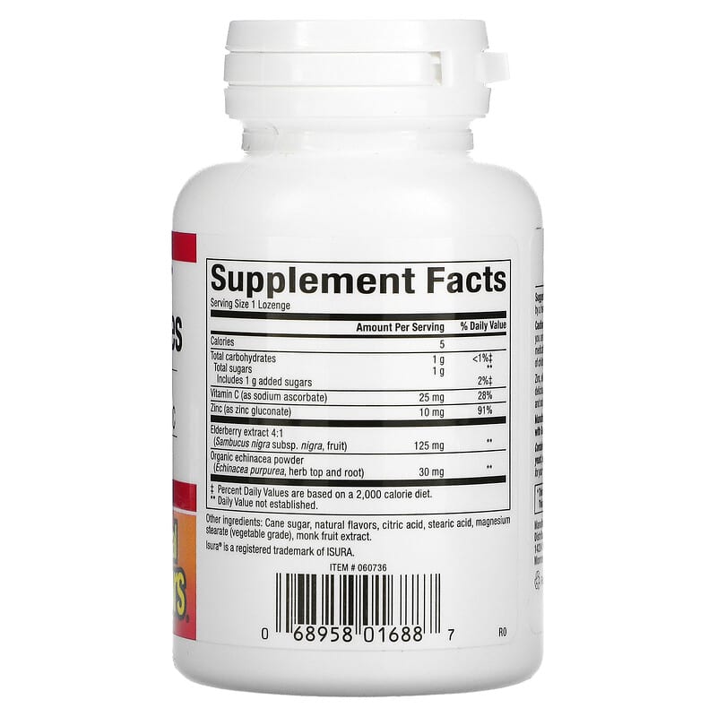 Natural Factors, Zinc Lonzenges, With Elderberry, Echinacea & Vitamin C, Honey Blossom, 60 Lozenges 68958016887
