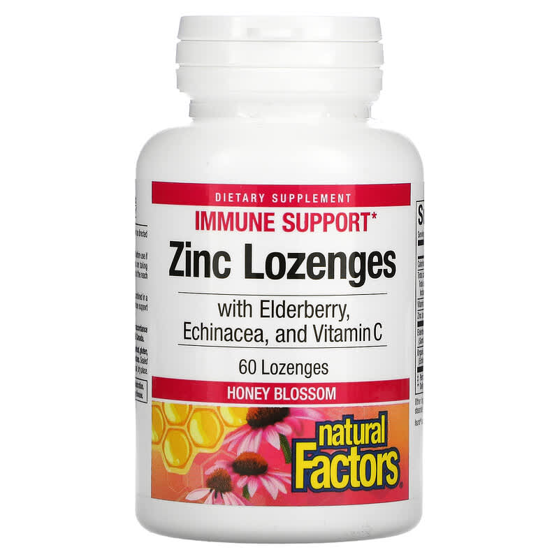Natural Factors Zinc Lonzenges With Elderberry Echinacea & Vitamin C Honey Blossom 60 Lozenges 68958016887