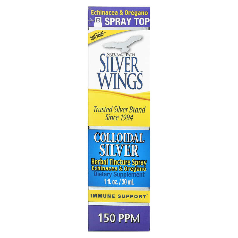 Natural Path Silver Wings Colloidal Silver Herbal Tincture Spray 150 PPM 1 fl oz (30 ml) 613405440441