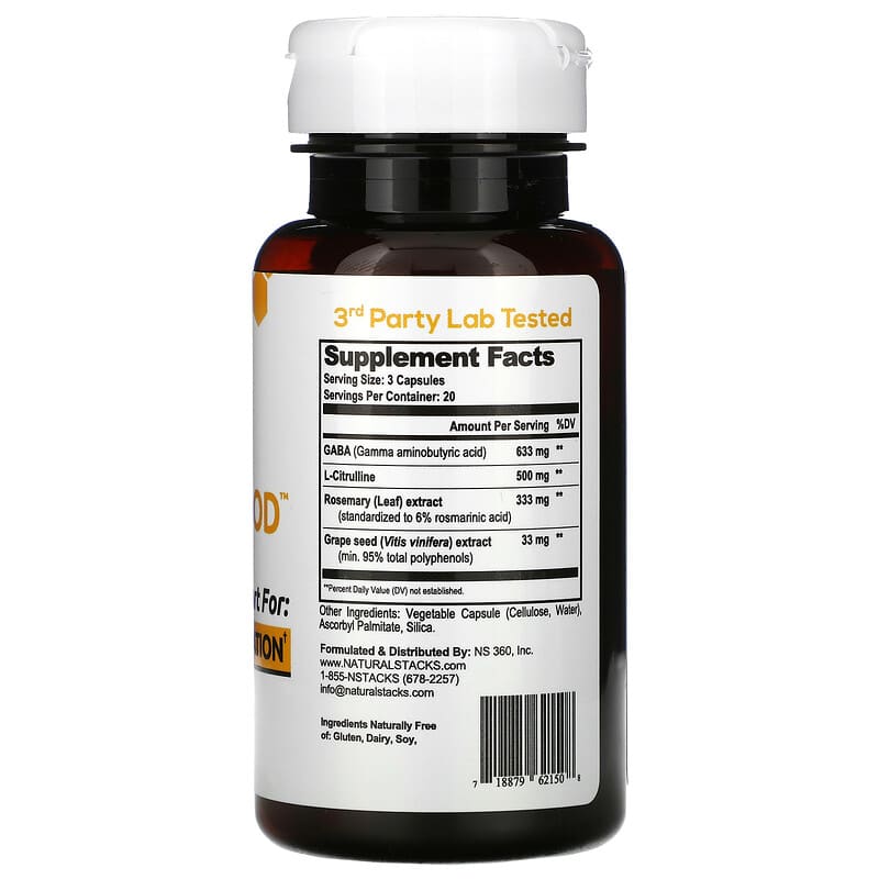Natural Stacks, Gaba Brain Food, 60 Vegetarian Capsules 718879621508
