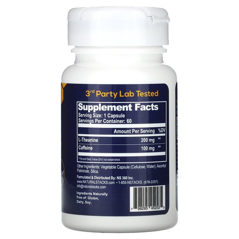 Natural Stacks, Smart Caffeine With L-Theanine, 60 Vegetarian Capsules 798295452535