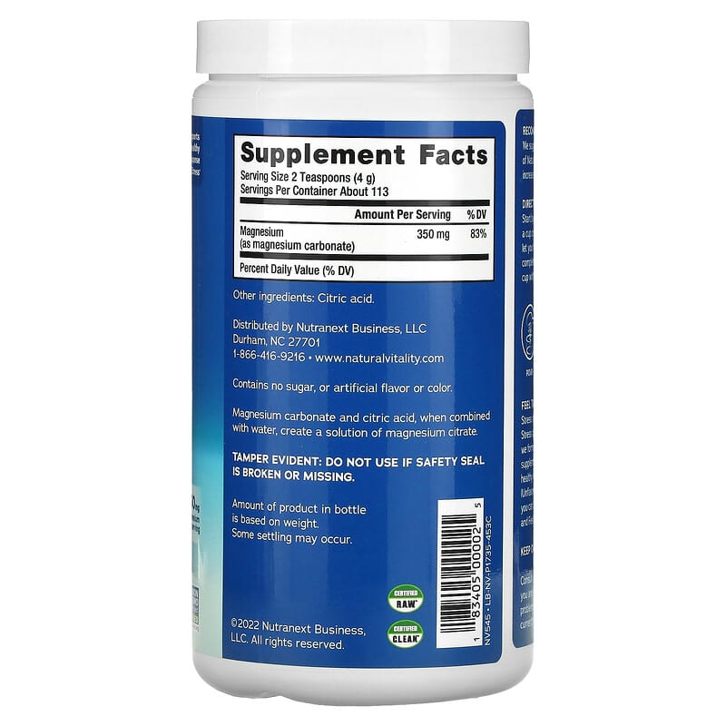 Natural Vitality, CALM, Magnesium Supplement Drink Mix, Original Unflavored, 16 oz (453 g) 183405000025
