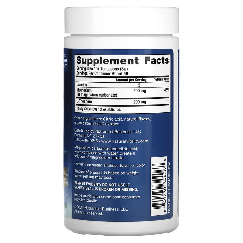 Natural Vitality, CALM Mind, Magnesium Supplement with L-Theanine Drink Mix, Honey Vanilla, 6 oz (168 g) 840230344068