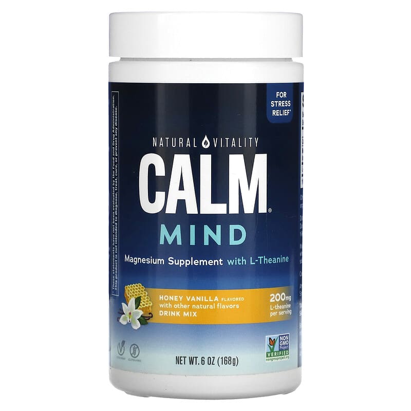 Natural Vitality CALM Mind Magnesium Supplement with L-Theanine Drink Mix Honey Vanilla 6 oz (168 g) 840230344068