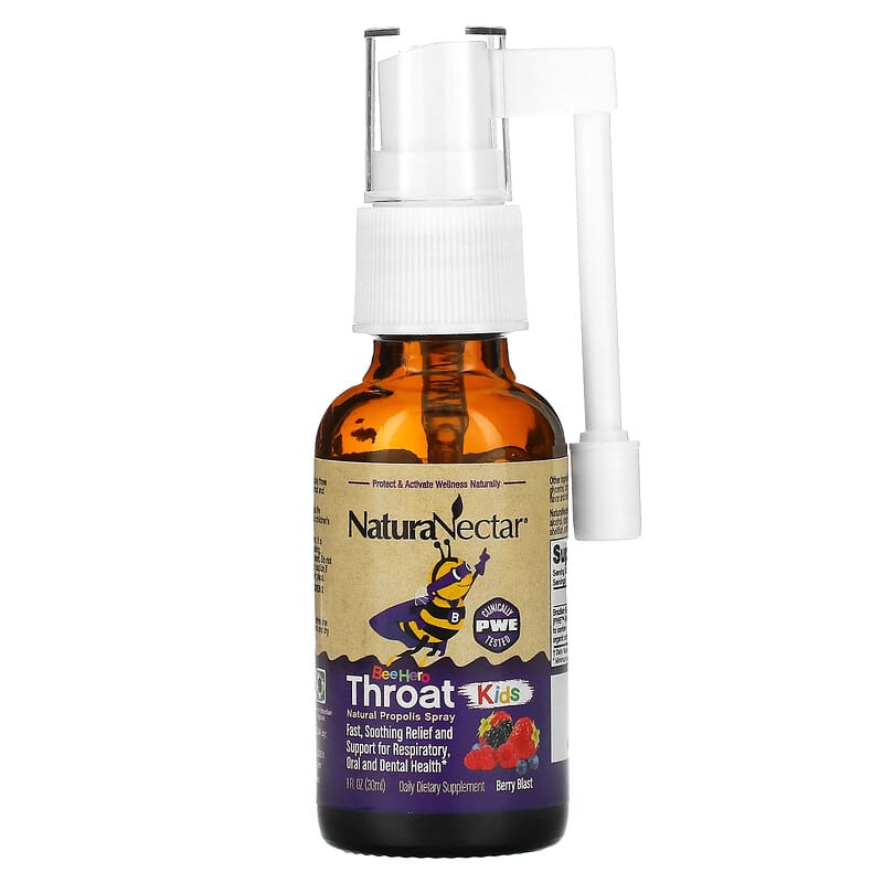 NaturaNectar, Bee Hero Throat Kids, Natural Propolis Spray, Berry Blast, 30 ml 837654326497