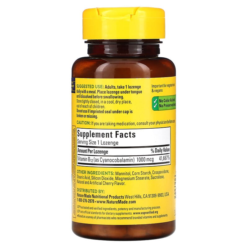Nature Made, B-12 Sublingual, Cherry, 1,000 mcg, 50 Micro -Lozenges 31604027179