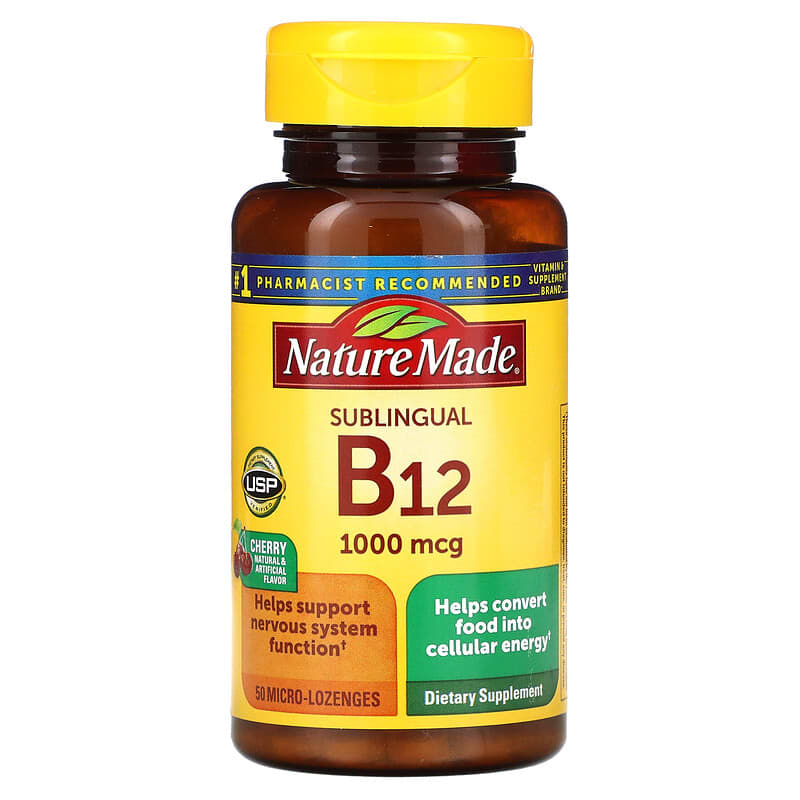 Nature Made B-12 Sublingual Cherry 1,000 mcg 50 Micro -Lozenges 31604027179