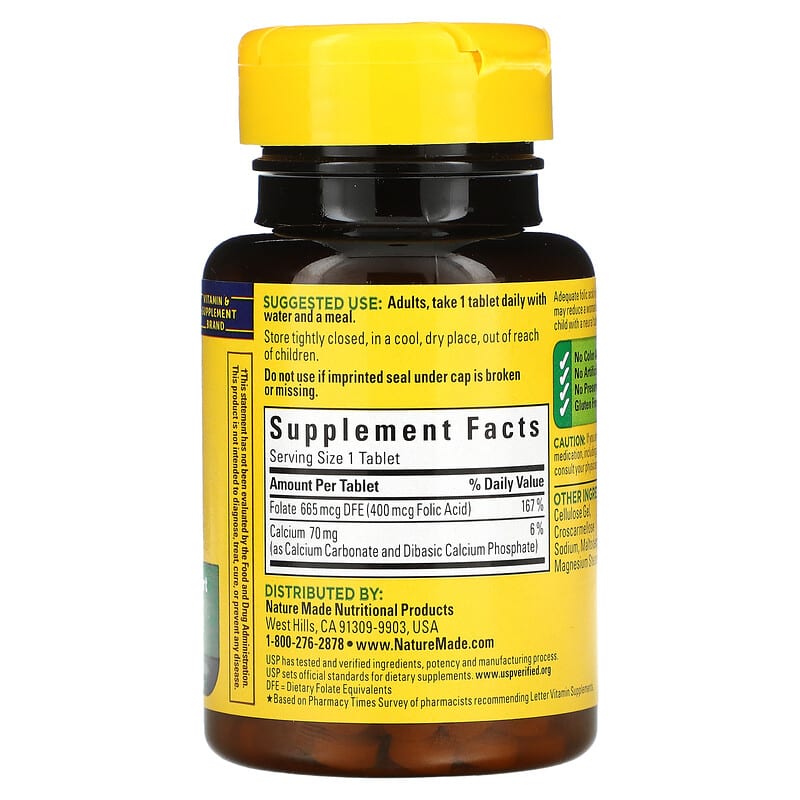 Nature Made, Folic Acid, 400 mcg, 250 Tablets 31604012748