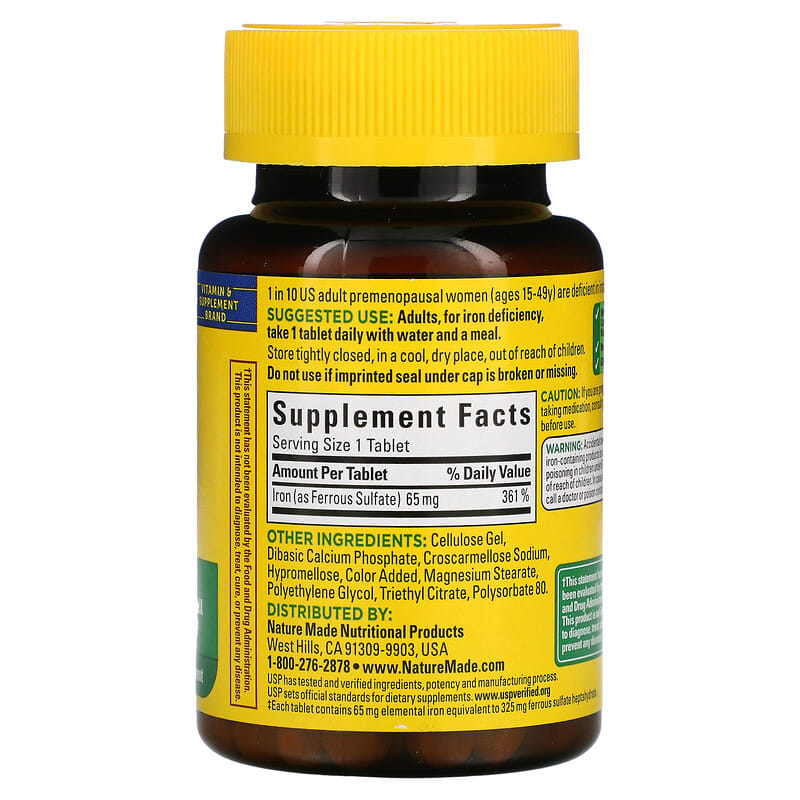 Nature Made, Iron, 65 mg, 180 Tablets 31604026127