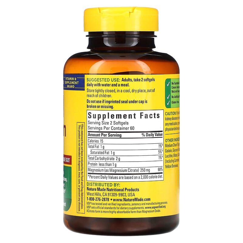 Nature Made, Magnesium Citrate, 125 mg, 120 Softgels 31604028954