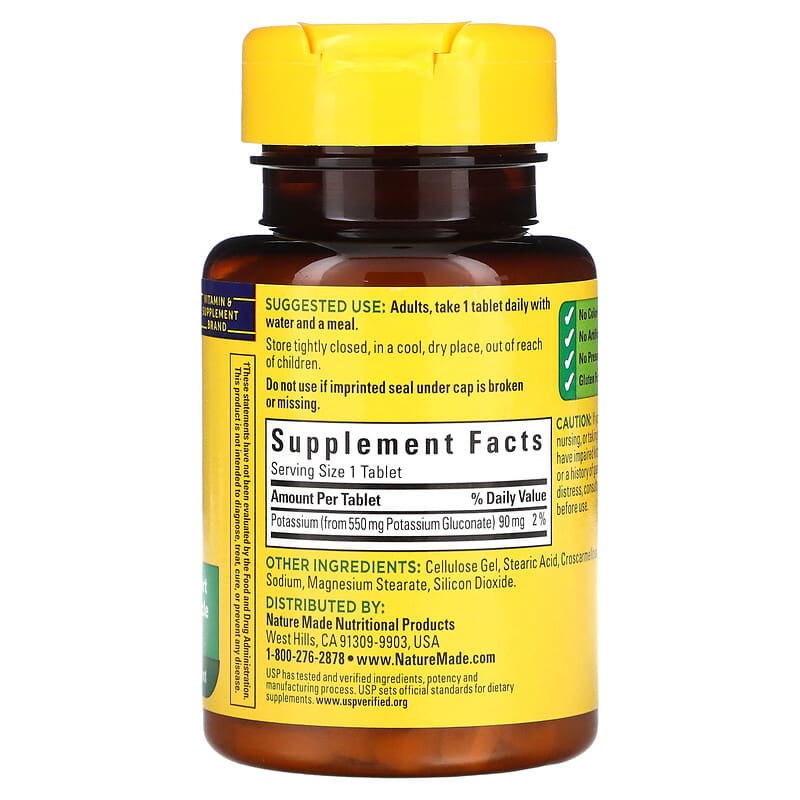 Nature Made, Potassium Gluconate, 100 Tablets 31604013585