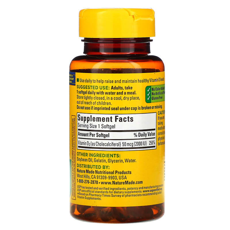 Nature Made, Vitamin D3, 2,000 IU (50 mcg), 90 Softgels 31604025854