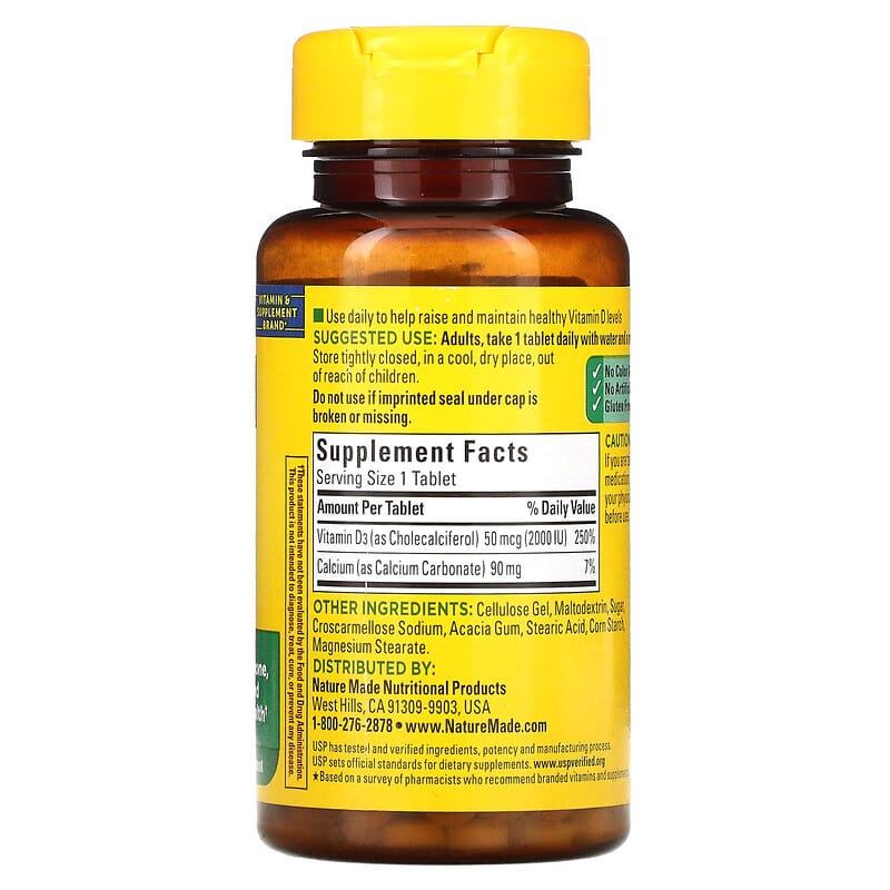 Nature Made, Vitamin D3, 50 mcg, 100 Tablets 31604026738