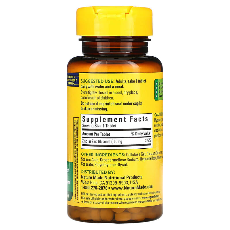 Nature Made, Zinc, 30 mg, 100 Tablets 31604012779