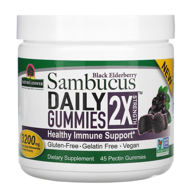 Nature's Answer Black Elderberry Sambucus Daily Gummies 2X Strength 3,200 mg 45 Pectin Gummies 83000269165