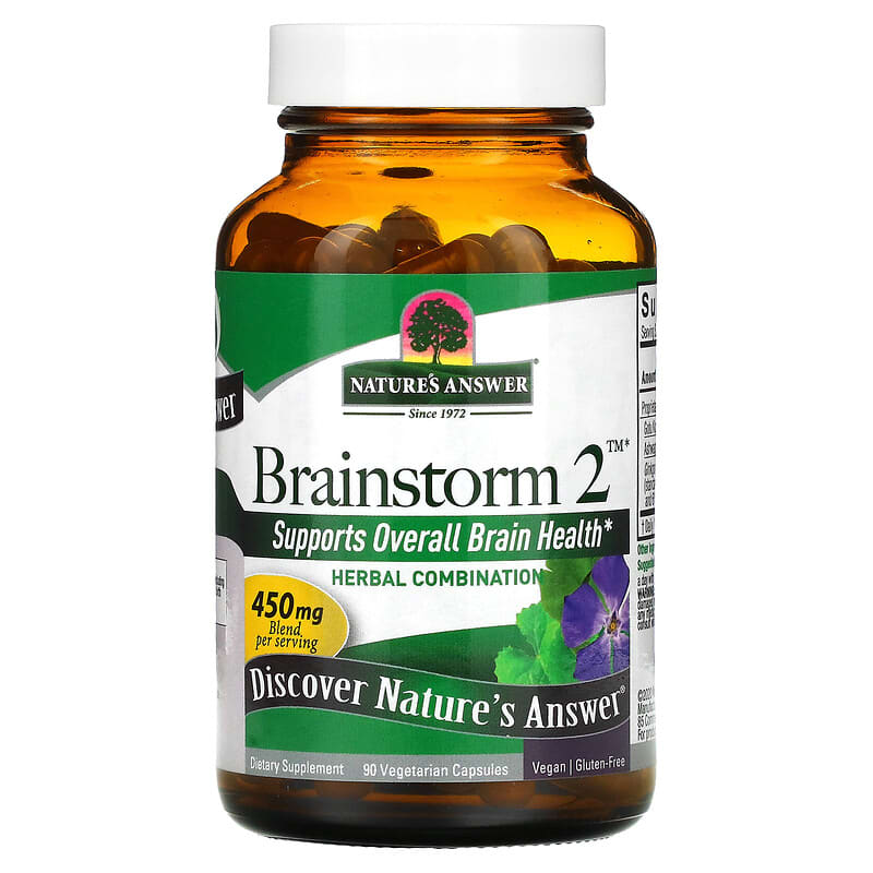 Nature's Answer, Brainstorm 2, Herbal Combination, 450 mg, 90 Vegetarian Capsules 83000160233