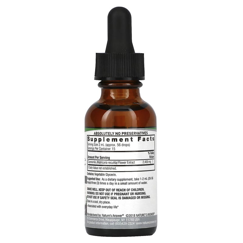 Nature's Answer, Chamomile Extract, Alcohol Free, 1,200 mg, 1 fl oz (30 ml) 83000005886