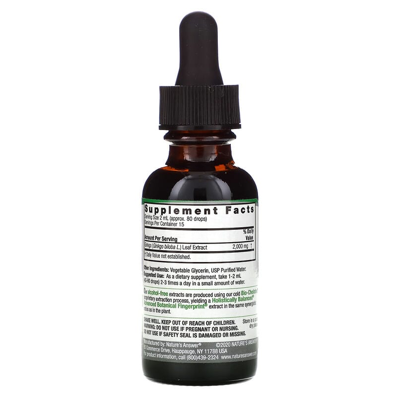 Nature's Answer, Ginkgo Leaf Fluid Extract, Alcohol-Free, 2,000 mg, 1 fl oz (30 ml) 83000006203