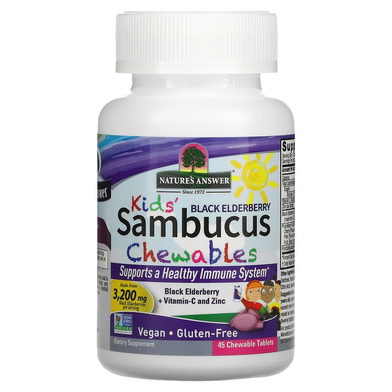 Nature's Answer, Kid's Sambucus Chewables, Black Elderberry + Vitamin-C and Zinc, 45 Chewable Tablets 83000262692