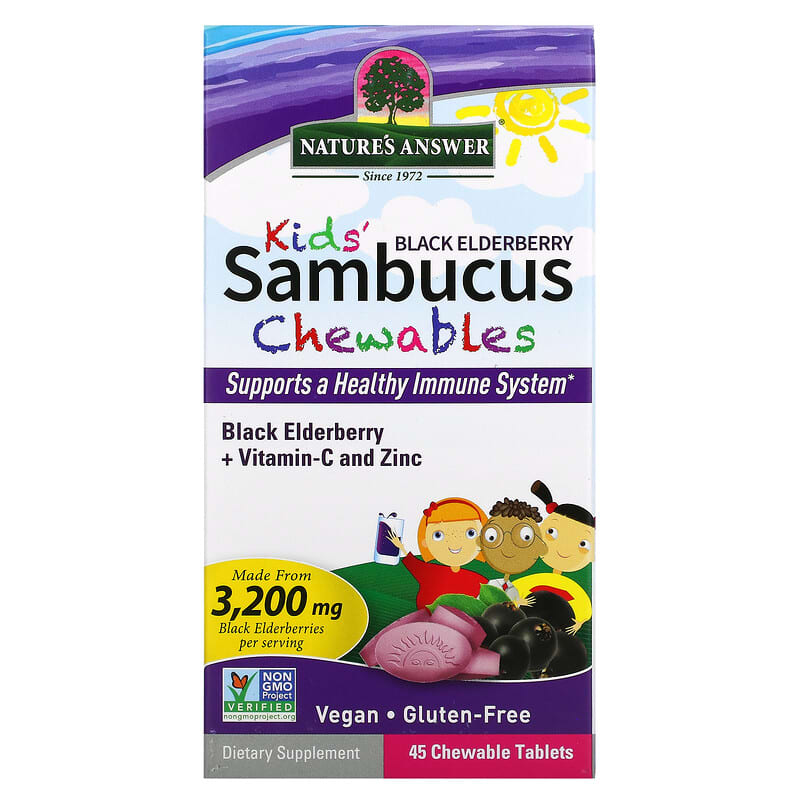Nature's Answer Kid's Sambucus Chewables Black Elderberry + Vitamin-C and Zinc 45 Chewable Tablets 83000262692