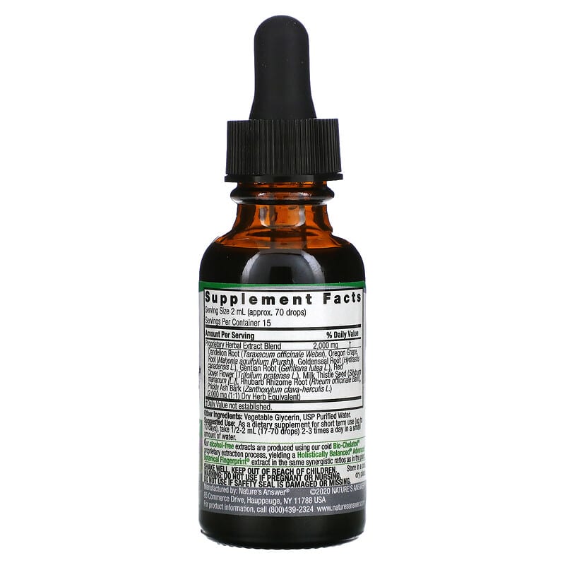 Nature's Answer, Liver Support Herbal Blend, Fluid Extract, Alcohol-Free, 2,000 mg, 1 fl oz (30 ml) 83000007842