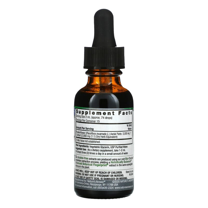 Nature's Answer, Passionflower Aerial Parts, Fluid Extract, Alcohol-Free, 2,000 mg, 1 fl oz (30 ml) 83000006548