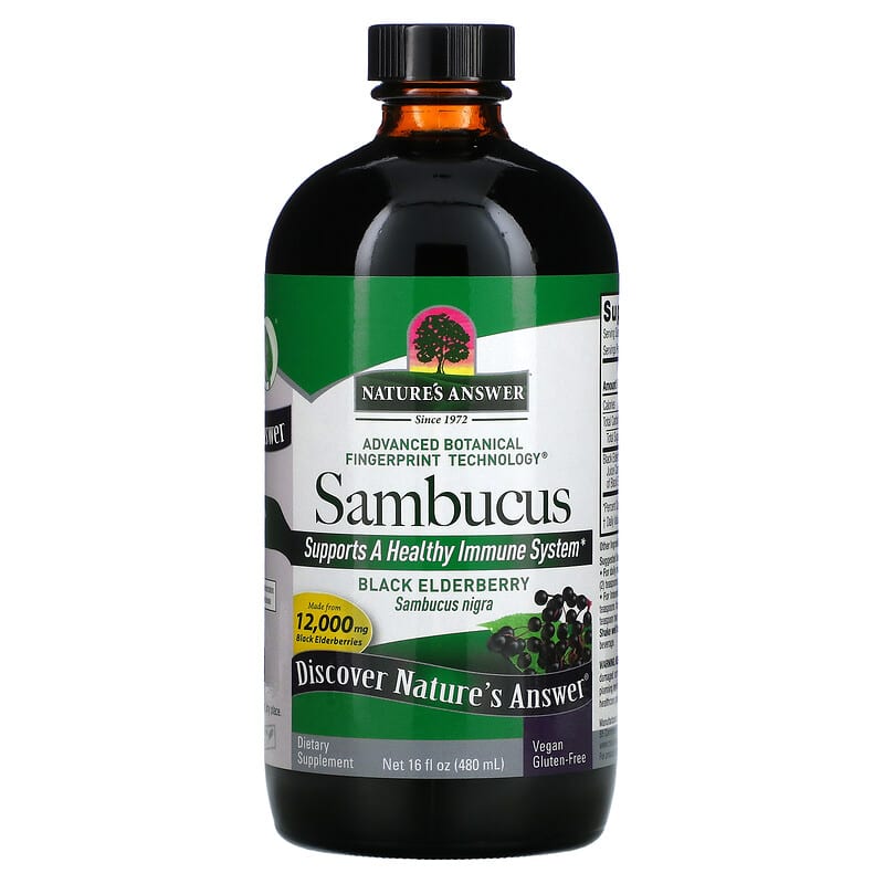 Nature's Answer, Sambucus, Black Elderberry, 12,000 mg, 16 fl oz (480 ml) 83000262203