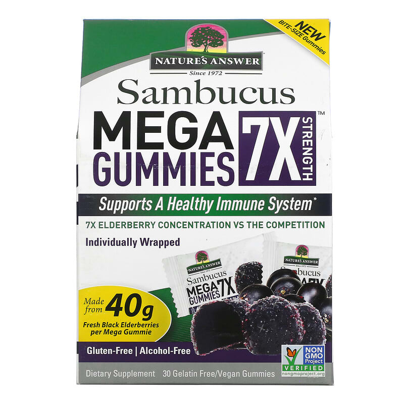 Nature's Answer Sambucus Mega Gummies 7X Strength Black Elderberry 30 Gelatin Free/Vegan Gummies 83000262340