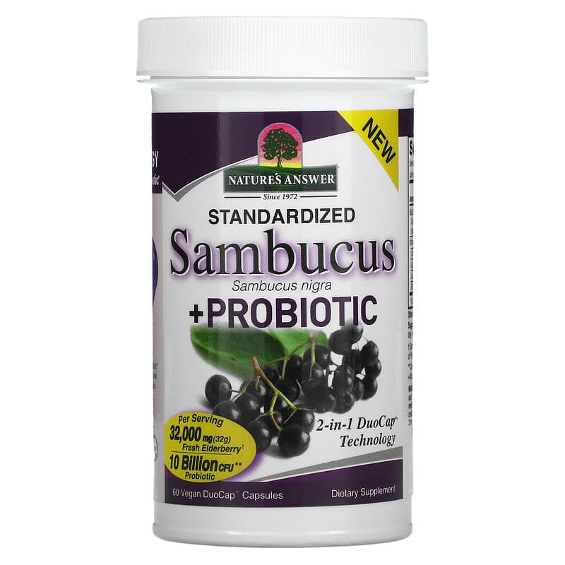 Nature's Answer, Sambucus + Probiotic, 60 Vegan DuoCap Capsules 83000262654